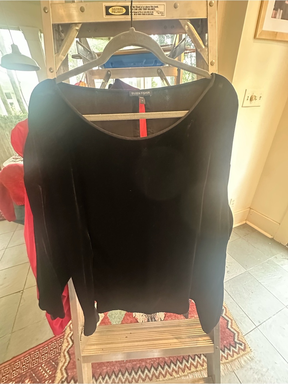 Eileen Fisher Black Velvet Scoop-Neck Pullover